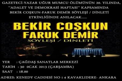 ''Adalet ve Demokrasi Haftası'' kapsamında Uğur Mumcu anılacak