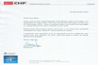 CHP, İzmir EXPO 2020 için destek istedi