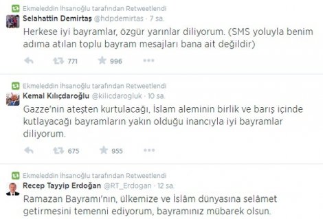 İhsanoğlu Erdoğan'ın tweetini paylaştı