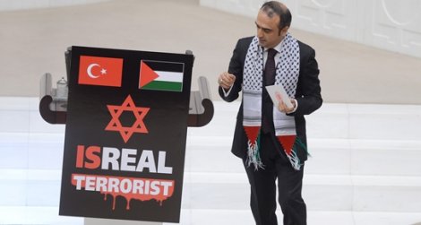 TBMM'de İsrail'e pankartlı protesto