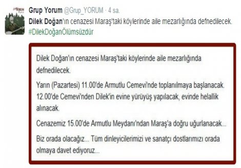 Dilek Doğan, Maraş'ta toprağa verilecek