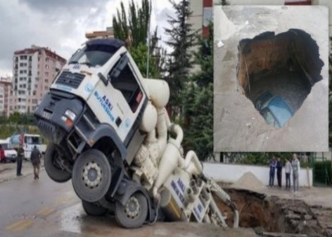 Ankara'daki çukur büyüyor; bu kez de kamyon düştü