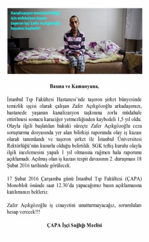 'Zafer Açıkgözoğlu İş Cinayetini Unutturmayacağız'