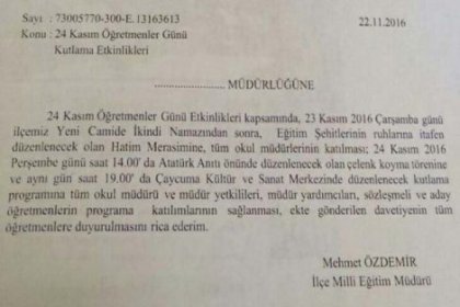 Okul müdürlerine 'camideki hatim merasimine katılın' yazısı!