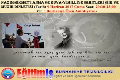 Eğitim İş Sendikası Burhaniye Temsilciliği Nazım Hikmet'i anıyor