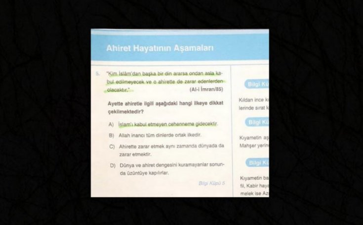 Din dersi yardımcı kitabına göre, 'ahirete inanmayandan her kötülük beklenirmiş!'