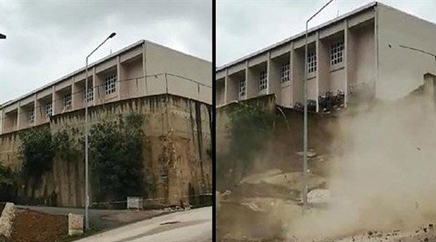 Ordu'da bir okulun istinat duvarı çöktü, 577 öğrenci tahliye edildi