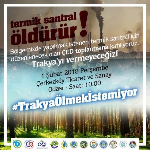 Tekirdağ Büyükşehir ve 11 ilçe belediyesi termik santrale karşı: Trakya'yı vermeyeceğiz!