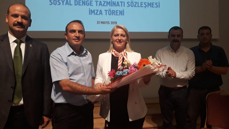 Trakya'nın tek kadın belediye başkanı Özlem Becan, Tüm Yerel Sen ile Sosyal Denge Tazminatı Sözleşmesini en üst limitten imzaladı