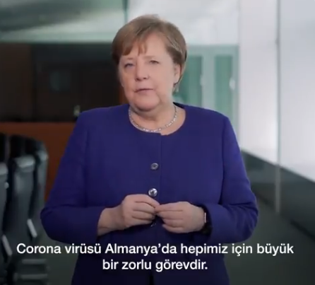 Merkel’den Türkçe altyazılı koronavirüs videosu