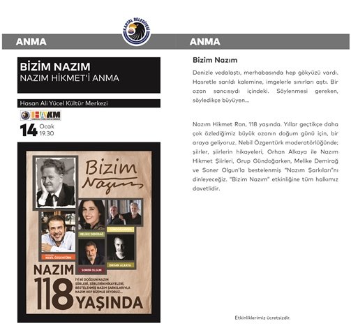 Nazım Hikmet, doğum gününde Kartal’da anılacak