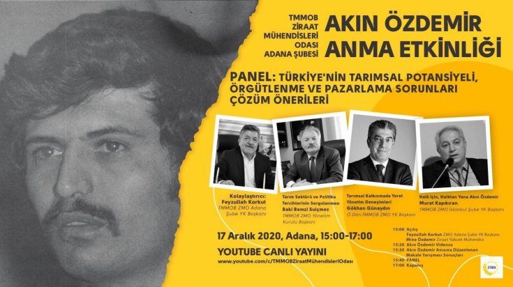 Ziraat Mühendisleri Odası Adana Şubesi'nden 'Akın Özdemir'i anma etkinliği'