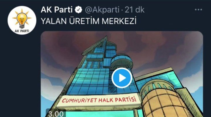 AKP, sosyal medyada alay konusu 'yalan üretim merkezi' animasyonunu sildi AKP, sosyal medyada alay konusu 'yalan üretim merkezi' animasyonunu sildi