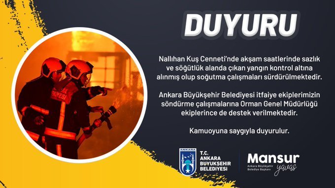 Ankara Büyükşehir Belediyesi Nallıhan Kuş Cenneti’nde akşam saatlerinde çıkan yangının kontrol altına alındığını duyurdu