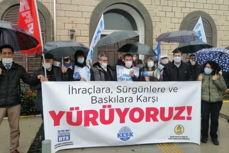 BTS ve Haber-Sen'in ihraç ve sürgünlere karşı yürüyüşleri sürüyor BTS ve Haber-Sen'in ihraç ve sürgünlere karşı yürüyüşleri sürüyor
