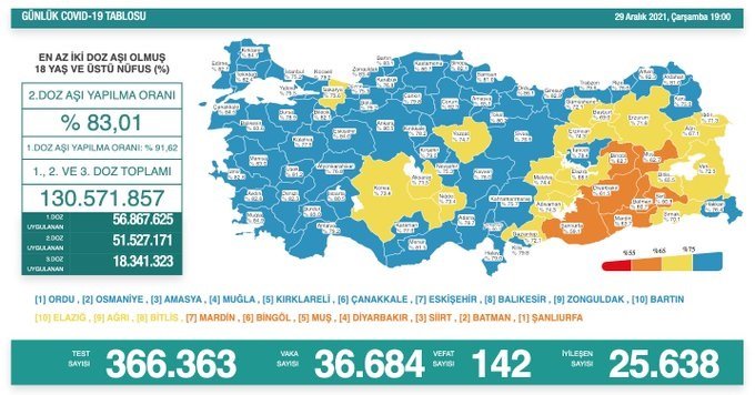 Covid-19, Türkiye'de 29 Aralık'ta 142 toplamda 81.935 can aldı