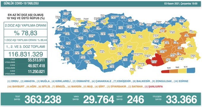 Covid-19, Türkiye'de 3 Kasım'da 246 toplamda 71.233 can aldı Covid-19, Türkiye'de 3 Kasım'da 246 toplamda 71.233 can aldı