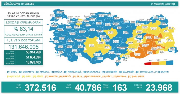 Covid-19, Türkiye'de 31 Aralık'ta 163 toplamda 82.237 can aldı