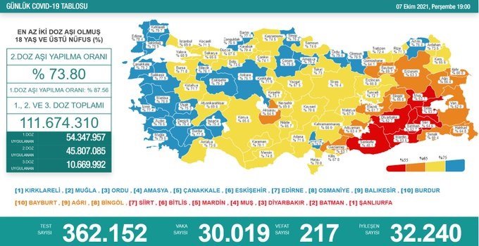 Covid-19, Türkiye'de 7 Ekim'de 217 toplamda 65.525 can aldı