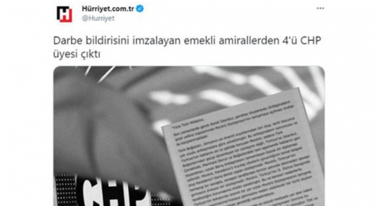 Hürriyet, Erdoğan'ın 'medyada göreceksiniz' sözlerinin ardından emekli amirallerin CHP'li aile üyelerini isim isim yayınladı Hürriyet, Erdoğan'ın 'medyada göreceksiniz' sözlerinin ardından emekli amirallerin CHP'li aile üyelerini isim isim yayınladı