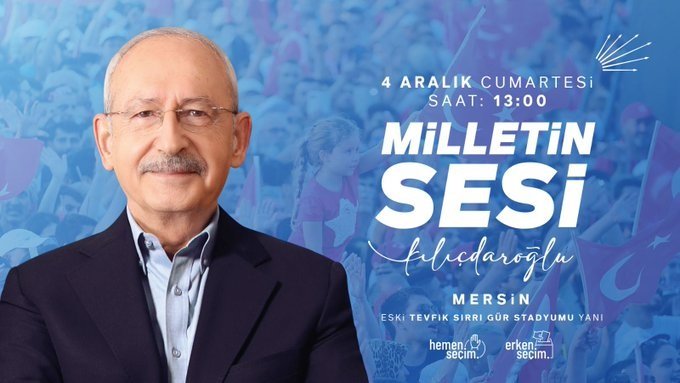 Kılıçdaroğlu, 'Milletin Sesi' Mitinginin ilkinde bugün Mersin'de konuşacak