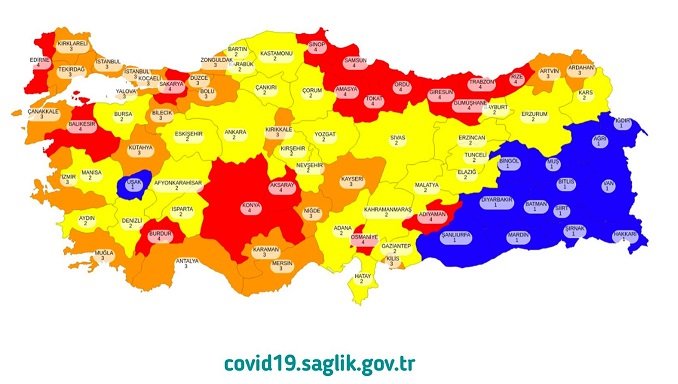 Türkiye için tedbirlerin uygulanacağı Covid-19 risk haritası yayınlandı; İstanbul turuncu renk ile yüksek riskli iller arasında