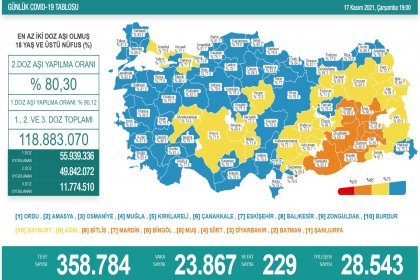 Covid-19, Türkiye'de 17 Kasım'da 229 toplamda 74.137 can aldı