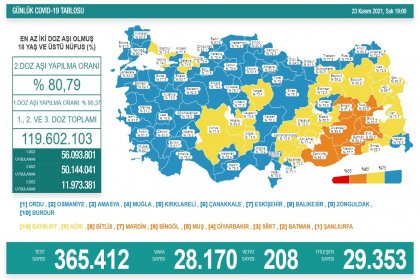 Covid-19, Türkiye'de 23 Kasım'da 208 toplamda 75.324 can aldı
