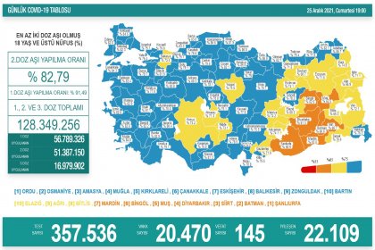 Covid-19, Türkiye'de 25 Aralık'ta 145 toplamda 81.279 can aldı
