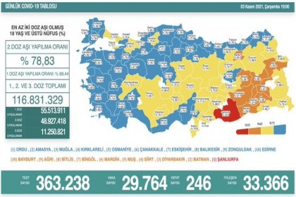 Covid-19, Türkiye'de 3 Kasım'da 246 toplamda 71.233 can aldı