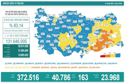 Covid-19, Türkiye'de 31 Aralık'ta 163 toplamda 82.237 can aldı