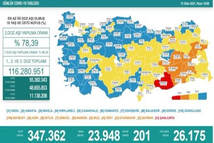 Covid-19, Türkiye'de 31 Ekim'de 201 toplamda 70.546 can aldı