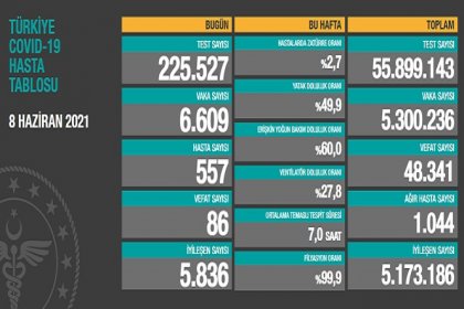 Covid_19, Türkiye'de 8 Haziran'da 86 toplamda 48.341 can aldı