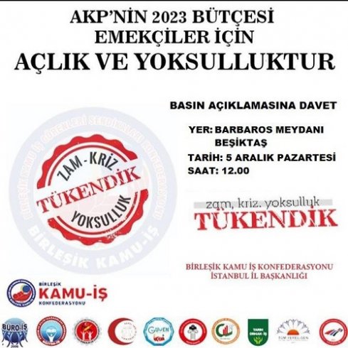 Birleşik Kamu-İş Konfederasyonu 5 Aralık'ta meydanlardan iktidara; 'Sermayeye değil emekçiye bütçe' diye seslenecek! Birleşik Kamu-İş Konfederasyonu 5 Aralık'ta meydanlardan iktidara; 'Sermayeye değil emekçiye bütçe' diye seslenecek!