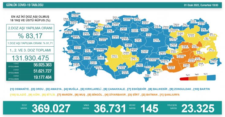 Covid-19, Türkiye'de 1 Ocak'ta 145 toplamda 82.382 can aldı