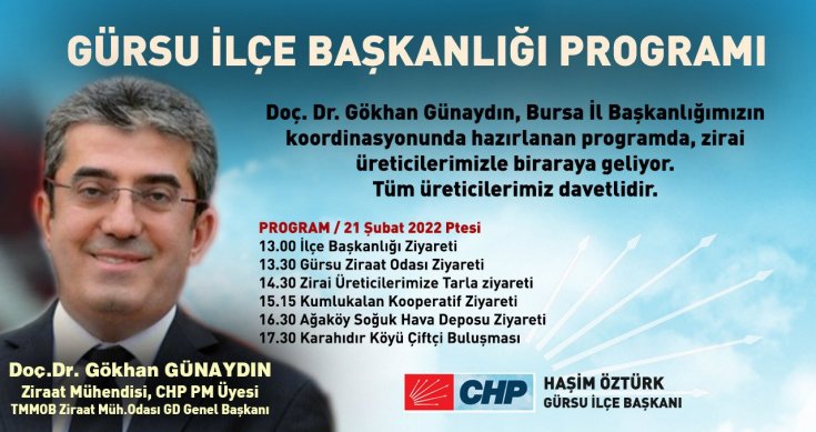 Gökhan Günaydın, Bursa Gürsu'da zirai üreticilerle bir araya geliyor