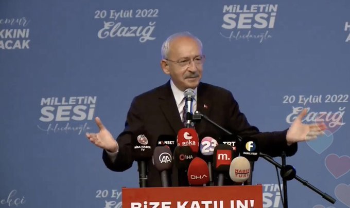 Kılıçdaroğlu, Elazığ'da konuşmasında; 'Desteğinizle iktidar olursak, çiftçilerin aldıkları kredilerin faizlerini 1 hafta içinde sileceğiz'