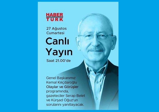 Kılıçdaroğlu, Habertürk TV'de canlı yayın konuğu olacak