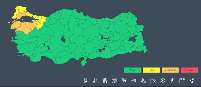 Meteoroloji 25 Ağustos Perşembe günü için Sarı uyarı yaptı