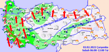 Meteoroloji uyardı; bölgesel kuvvetli yağış ve rüzgar, çığ, buzlanma ve don olacak Meteoroloji uyardı; bölgesel kuvvetli yağış ve rüzgar, çığ, buzlanma ve don olacak
