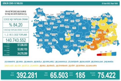 Covid-19, Türkiye'de 23 Ocak'ta 185 toplamda 85.832 can aldı