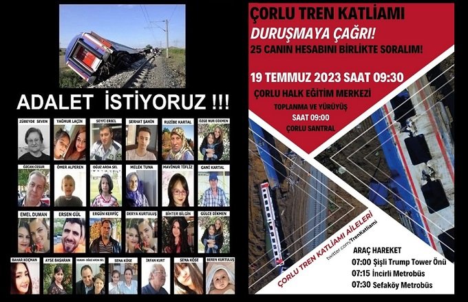 Çorlu tren katliamı davasının 14. duruşması 19 Temmuz 2023 Çarşamba günü görülecek