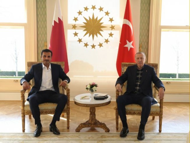 Erdoğan, Katar Emiri Şeyh Temim ile bir araya geldi