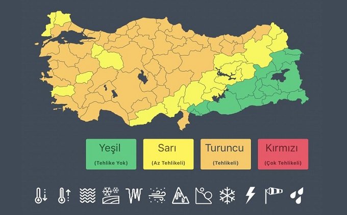 İçişleri Bakanı Ali Yerlikaya Pazar günü için, 44 il de turuncu, 20 il de ise sarı kodlu uyarı yaptı