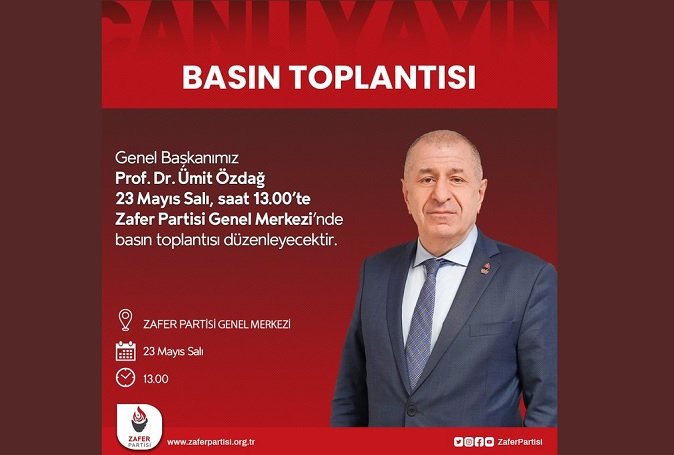 Zafer Partisi Genel Başkanı Ümit Özdağ, saat:13.00'da 2. tur kararını açıklayacak