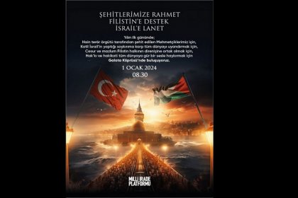 İstanbul'da Galata Köprüsünde Filistin'e destek mitingi yapılıyor