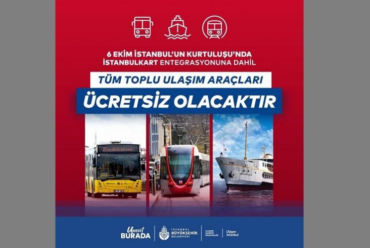 İBB: İstanbul'un düşman işgalinden kurtuluşunun 103. yılı 6 Ekim'de ulaşım ücretsiz olacak İBB: İstanbul'un düşman işgalinden kurtuluşunun 103. yılı 6 Ekim'de ulaşım ücretsiz olacak